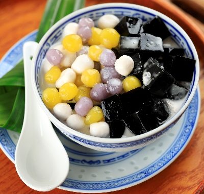 Chinese Dessert Black Grass Jelly with Taro Balls